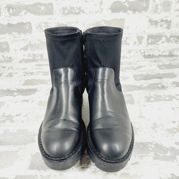 Zara Black Leather Round Toe Low Heel Pull On Ankle Boots V488 - Picture 3 of 13